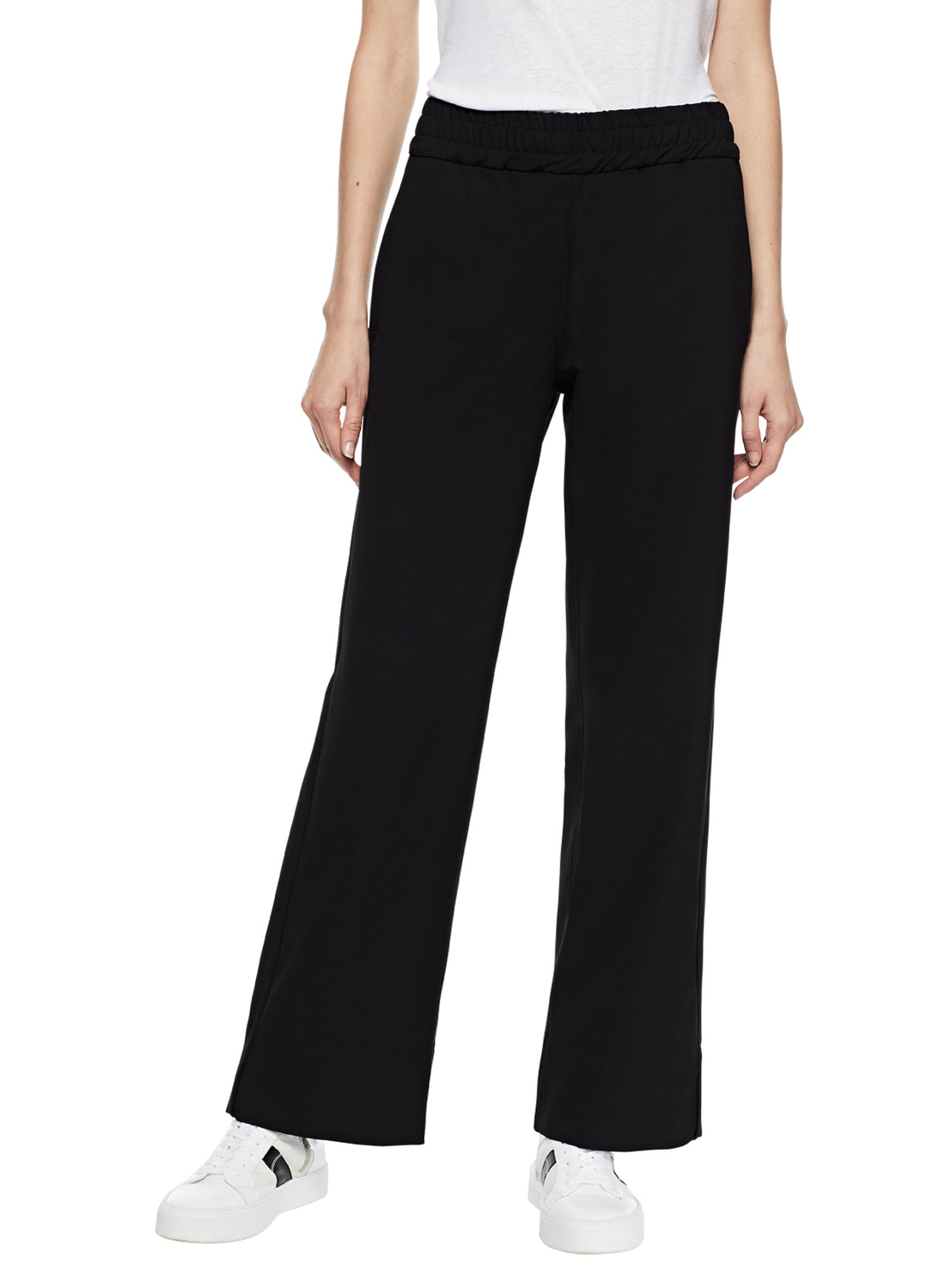 Front of Women's Black Wide Leg Track Pant