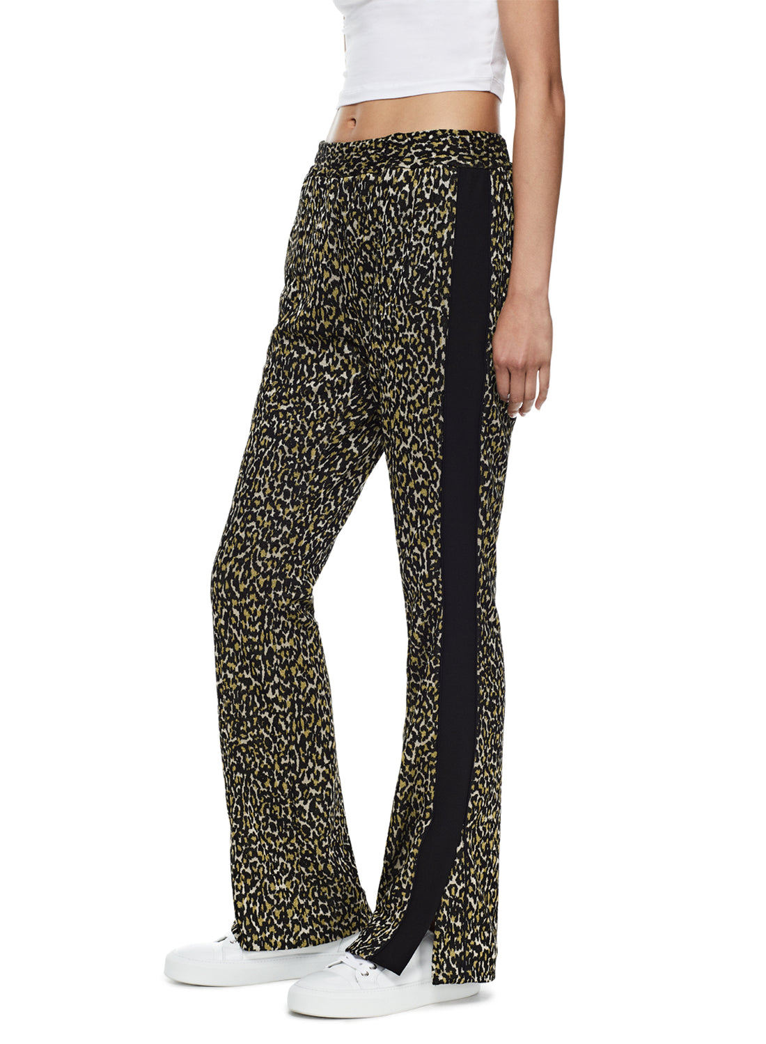 Front of Women's Khaki Multi Jacquard Flare Leg Track Pant