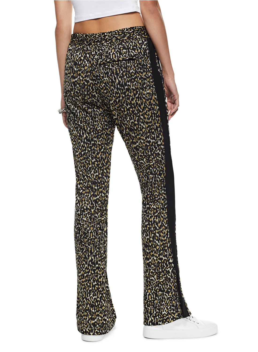 Back of Women's Khaki Multi Jacquard Flare Leg Track Pant