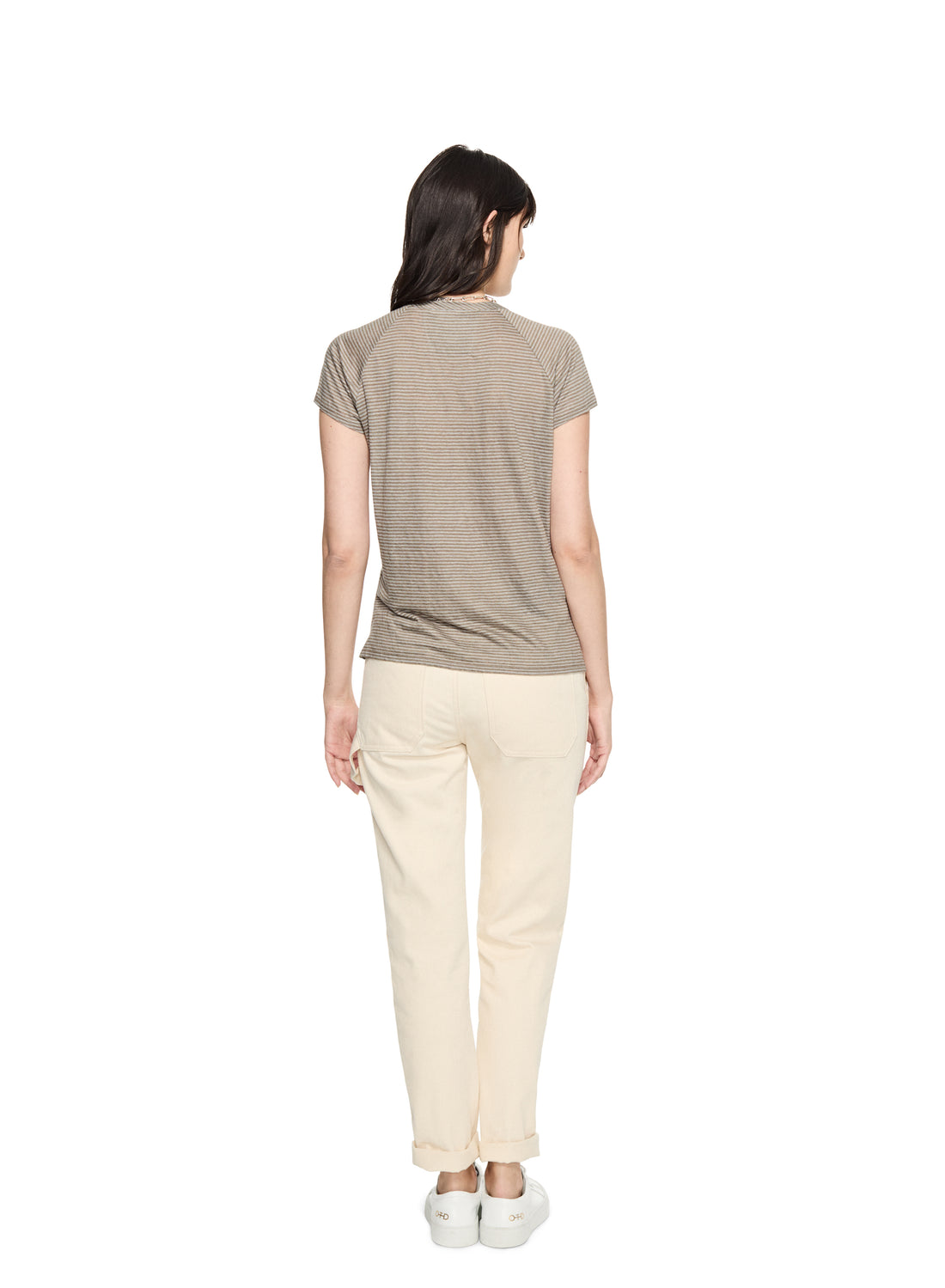 Linen Stripe Pocket Tee (Khaki)