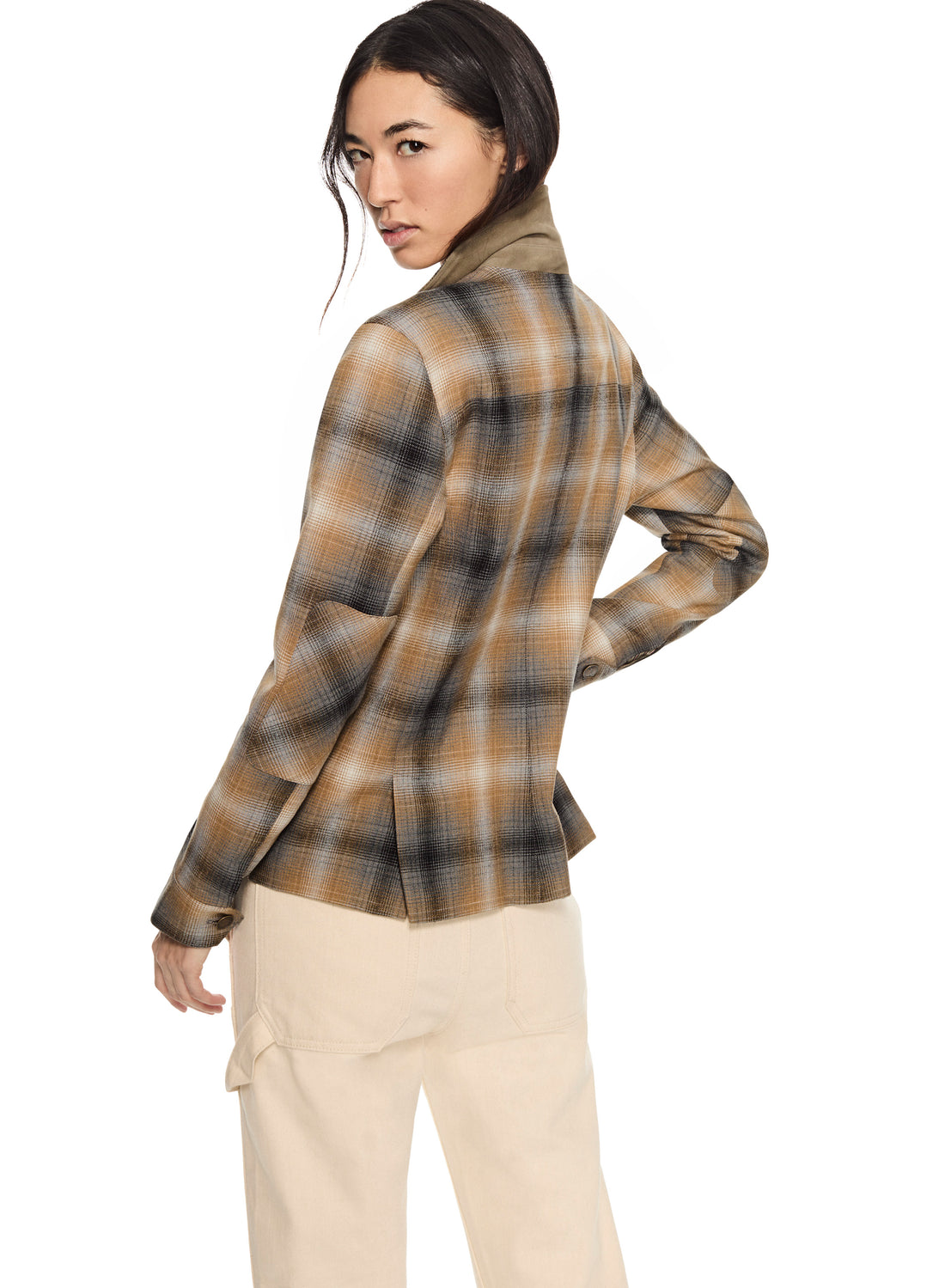 Linen-Blend Shadow Plaid Task Jacket