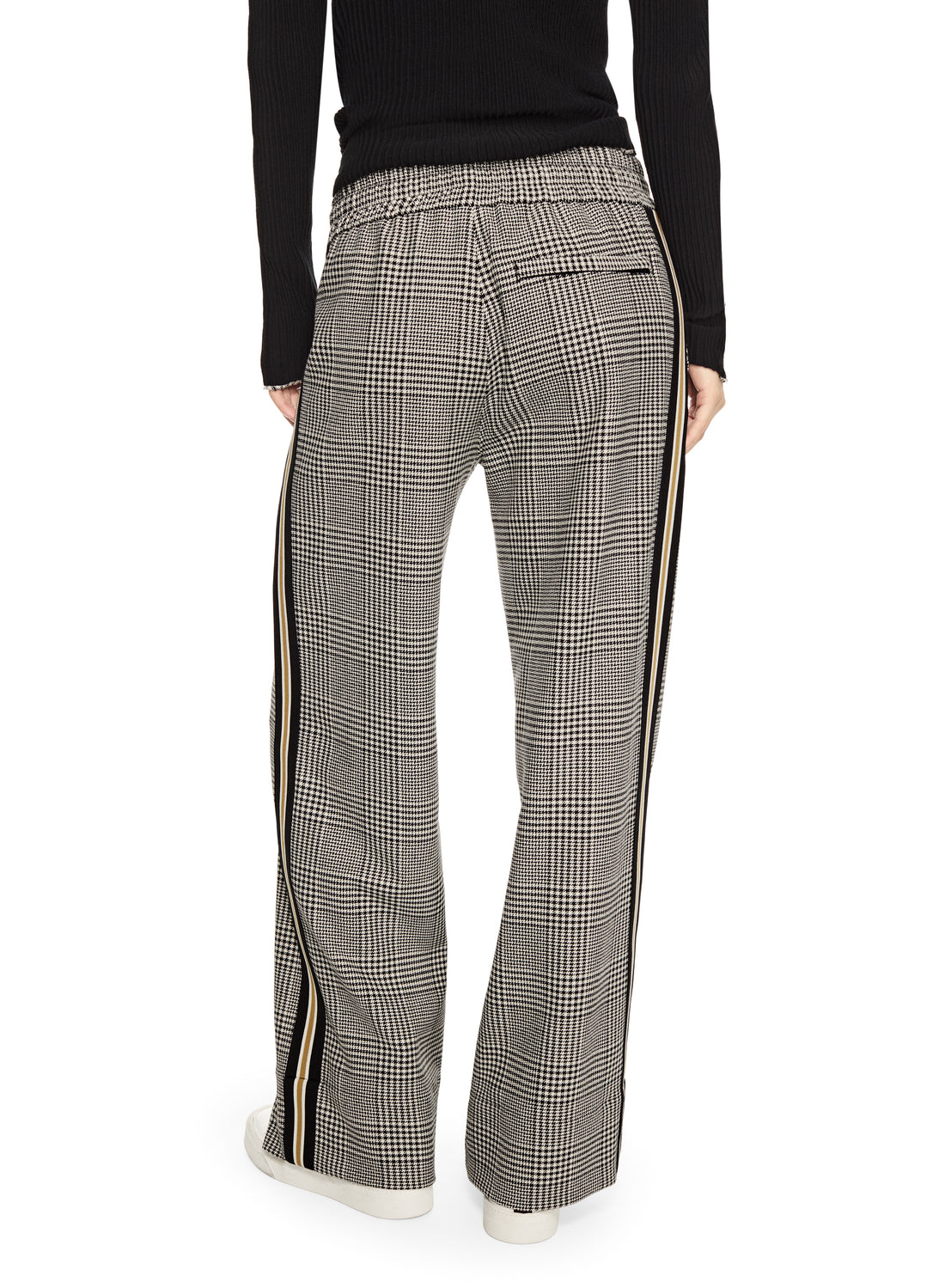 Glen Plaid Wide-Leg Track Pant With Side Tape Detail